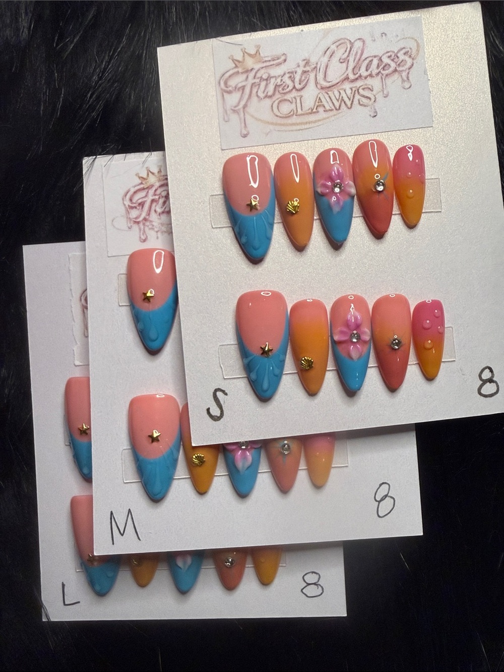 Ombre Pink Blue & Yellow Floral Press-On Nails